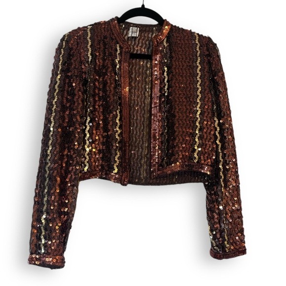 Free People Vintage Saks Fifth Avenue 1970’s Copper Multi Tone Sequin Jacket - Picture 1 of 13